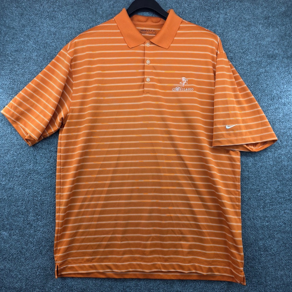 Nike Golf Bellagio Las Vegas Polo‎ Shirt Mens Large Orange Striped Nike Fit Dry